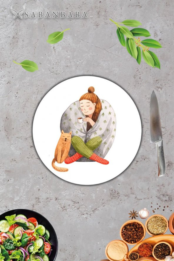 Alone Cam Kesme Tahtası - Sunum Tabağı| Çap 20 - Resim 3