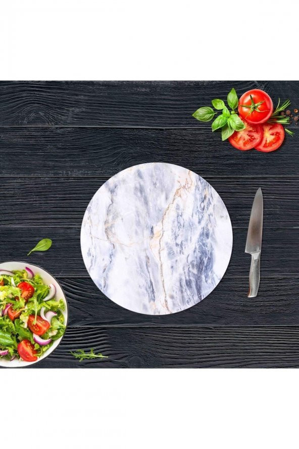 Mavi Mermer Cam Kesme Tahtası - Sunum Tabağı| Çap 20 ürün görseli