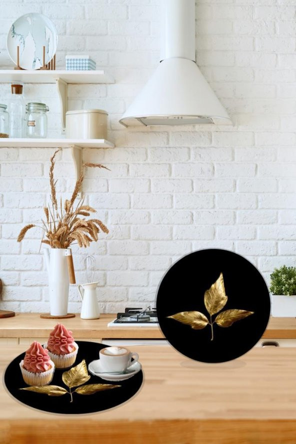 Kuru Yaprak Cam Kesme Tahtası - Sunum Tabağı| Çap 20 ürün görseli