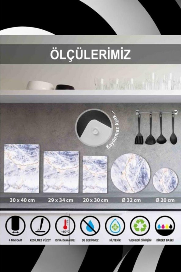 Kırmızı Turuncu Mandala Desenli Cam Kesme Tahtası| 20 Cm X 30 Cm - Resim 3