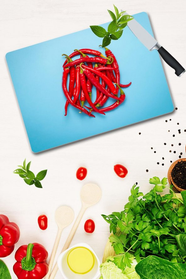 Kızıl Biber Desenli Cam Kesme Tahtası| 30 Cm X 40 Cm - Resim 2