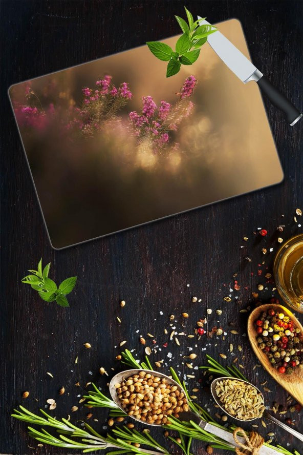 Bahar Çiçeği Desenli Cam Kesme Tahtası| 30 Cm X 40 Cm ürün görseli