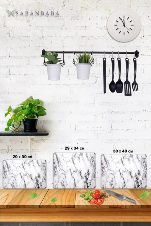 3lü Takım Beyaz Mermer Desenli | Cam Kesme Tahtası - Cam Kesme Tablası - Resim 2