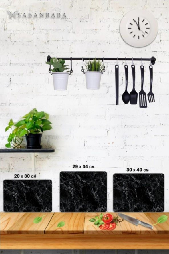 3lü Takım Siyah Mermer Desenli | Cam Kesme Tahtası - Cam Kesme Tablası - Resim 2