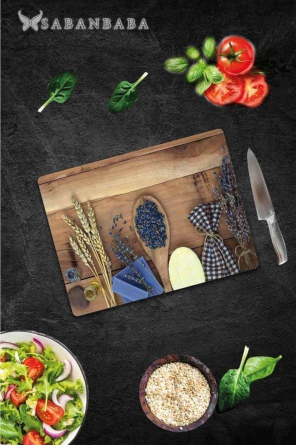 Dekoratif Cam Kesme Tahtası 30cm X 40cm Tohum Ve Tahta Kaşık - 2