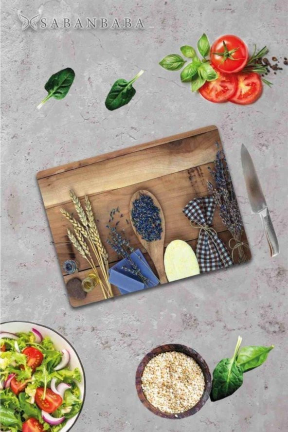 Dekoratif Cam Kesme Tahtası 30cm X 40cm Tohum Ve Tahta Kaşık - 3