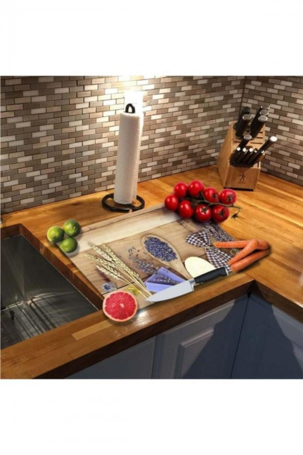 Dekoratif Cam Kesme Tahtası 30cm X 40cm Tohum Ve Tahta Kaşık - 4