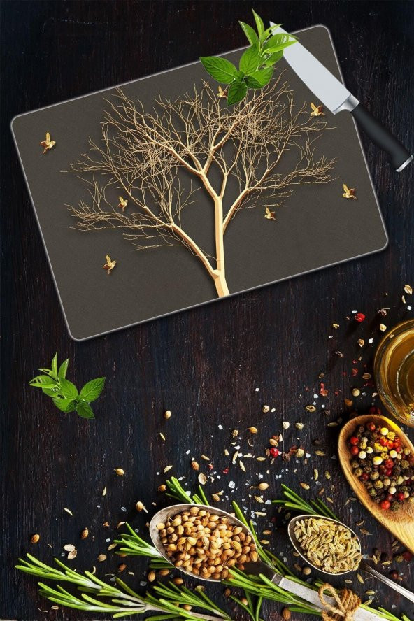 Altın Ağaç  Cam Kesme Tahtası - Cam Kesme Tablası | 30 Cm X 40 Cm - Resim 2