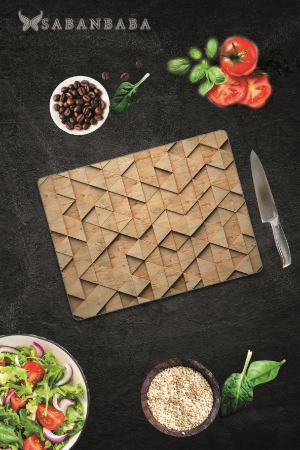 Ahşap Üçgen Görünümlü  Cam Kesme Tahtası - Cam Kesme Tablası | 30 Cm X 40 Cm - Resim 2