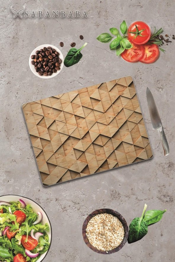 Ahşap Üçgen Görünümlü  Cam Kesme Tahtası - Cam Kesme Tablası | 30 Cm X 40 Cm - Resim 3