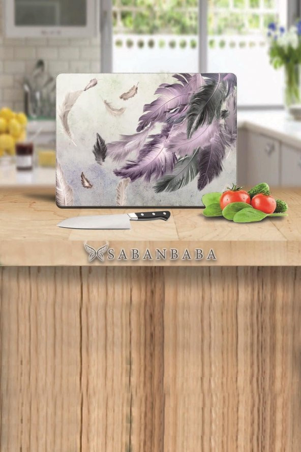 Kuş Tüyü  Desen  Cam Kesme Tahtası - Cam Kesme Tablası | 30 Cm X 40 Cm ürün görseli