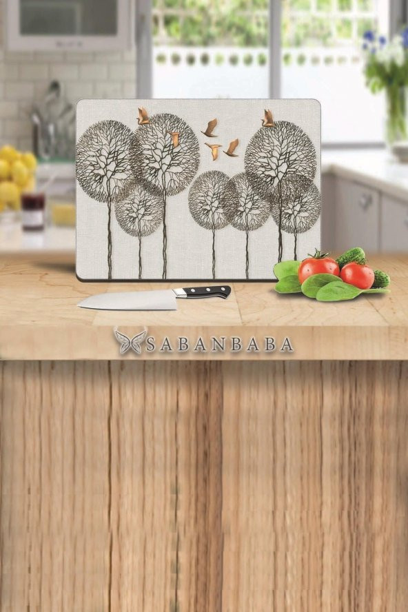 Polen &  Altın Kuşlar Cam Kesme Tahtası - Cam Kesme Tablası | 30 Cm X 40 Cm ürün görseli
