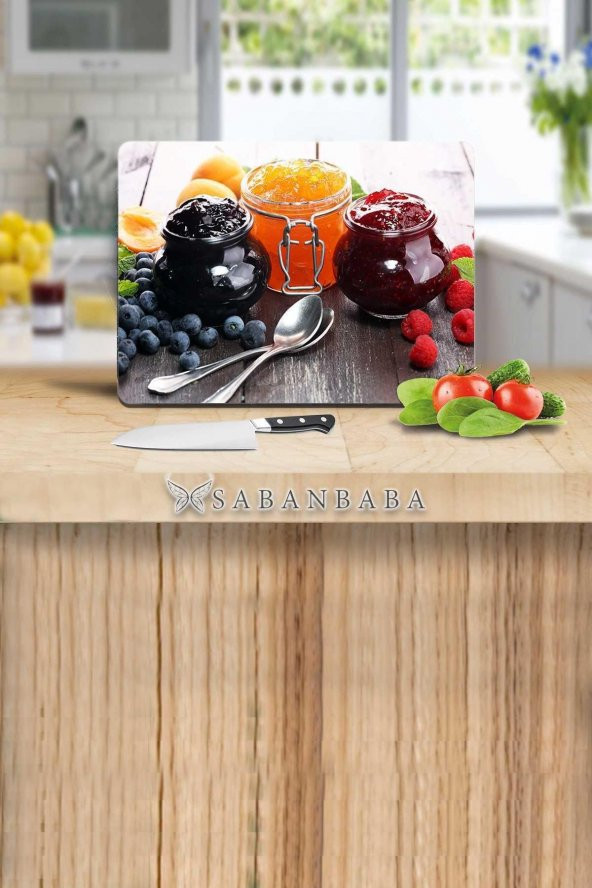 Böğürtlen Reçeli Cam Kesme Tahtası - Cam Kesme Tablası | 30 Cm X 40 Cm ürün görseli