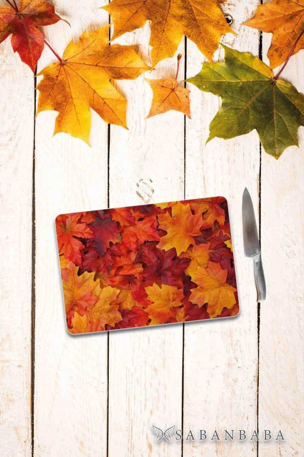 Sonbahar Yaprağı Cam Kesme Tahtası - Cam Kesme Tablası | 30 Cm X 40 Cm - Resim 2