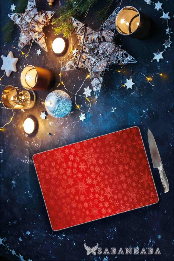 Kırmızı Noel Cam Kesme Tahtası - Cam Kesme Tablası | 30 Cm X 40 Cm ürün görseli