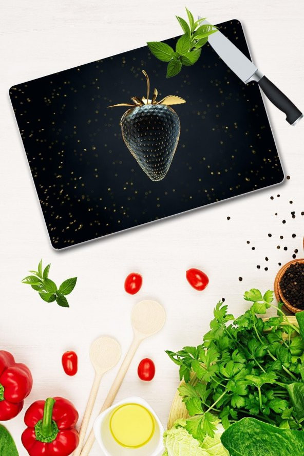 Altın Çilek Cam Kesme Tahtası - Cam Kesme Tablası | 20 Cm X 30 Cm - Resim 2