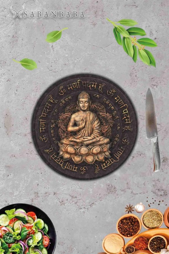 Put Desenli Cam Kesme Tahtası - Cam Kesme Tablası - Sunum Tabağı| Çap 32 Cm - Resim 3