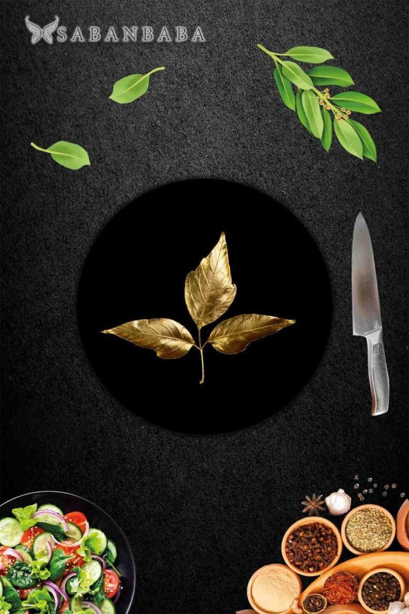 Kuru Yaprak Desenli Cam Kesme Tahtası - Cam Kesme Tablası - Sunum Tabağı| Çap 32 Cm - Resim 3