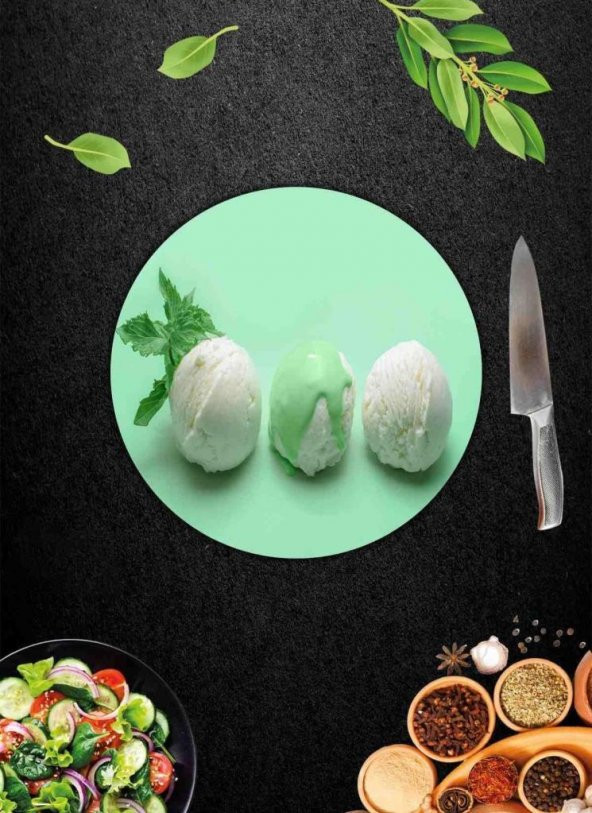 Cold Desenli Cam Kesme Tahtası - Cam Kesme Tablası - Sunum Tabağı| Çap 32 Cm ürün görseli