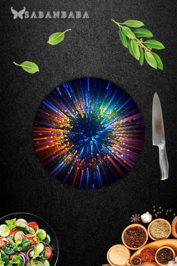 Odak Desenli Cam Kesme Tahtası - Cam Kesme Tablası - Sunum Tabağı| Çap 32 Cm - Resim 3