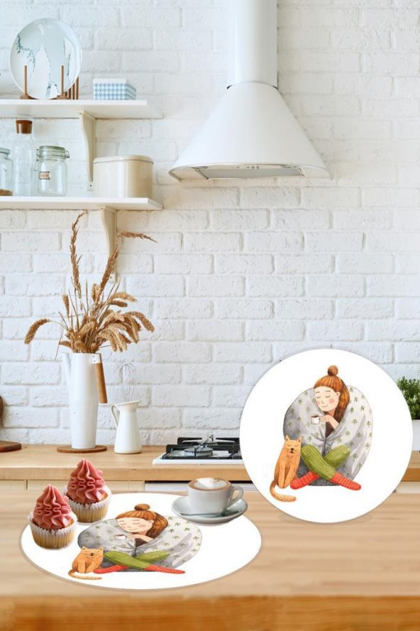 Alone  Desenli Cam Kesme Tahtası - Cam Kesme Tablası - Sunum Tabağı| Çap 32 Cm - 2