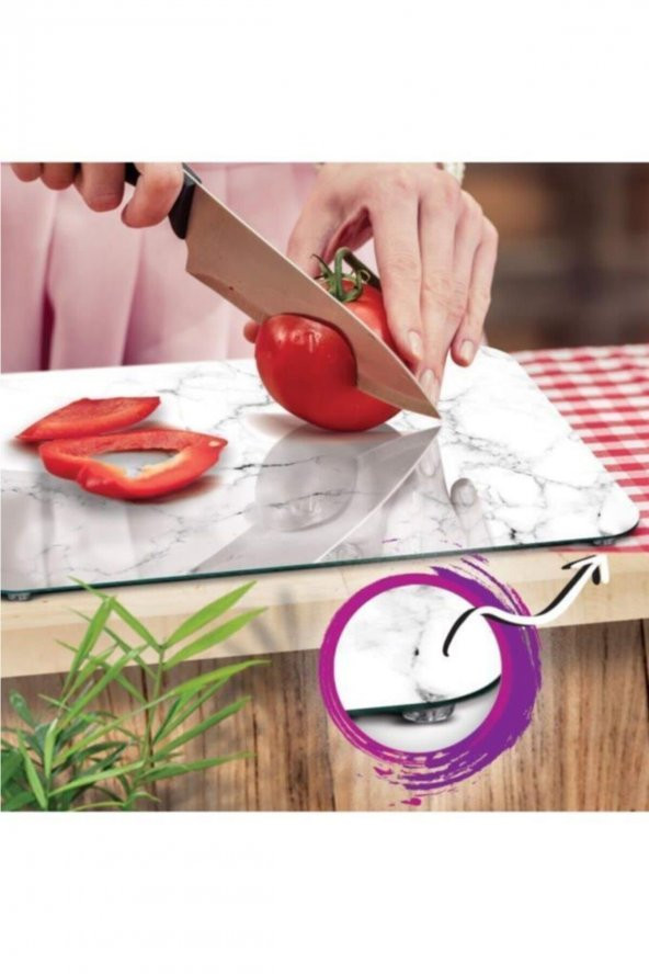 Siyah Beyaz Mermer Desenli Cam Kesme Tahtası - Cam Kesme Tablası | 30 Cm X 40 Cm - 2