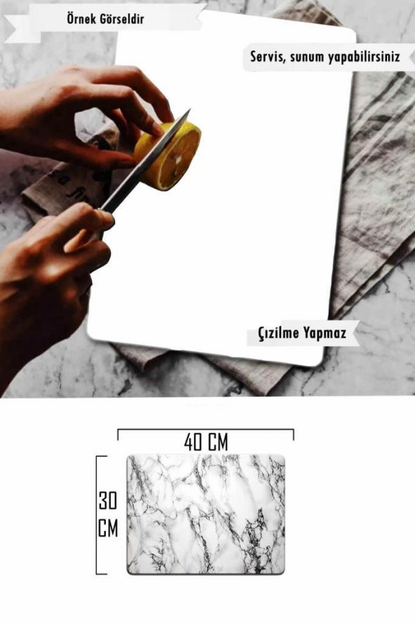 Siyah Altın Mermer  Desenli Cam Kesme Tahtası - Cam Kesme Tablası | 30 Cm X 40 Cm - 2