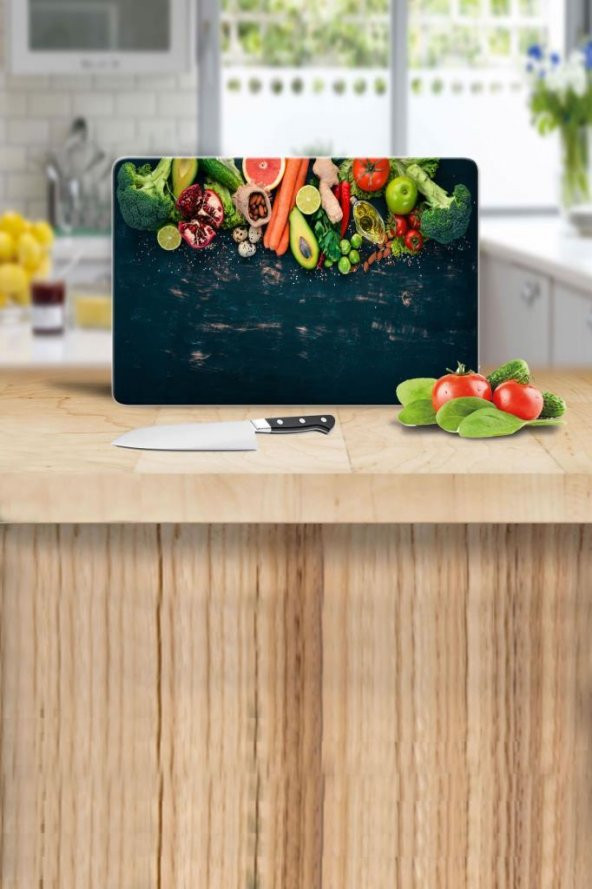 Sebzeler Yeni Desenli Cam Kesme Tahtası - Cam Kesme Tablası  | 20 cm x 30 cm ürün görseli