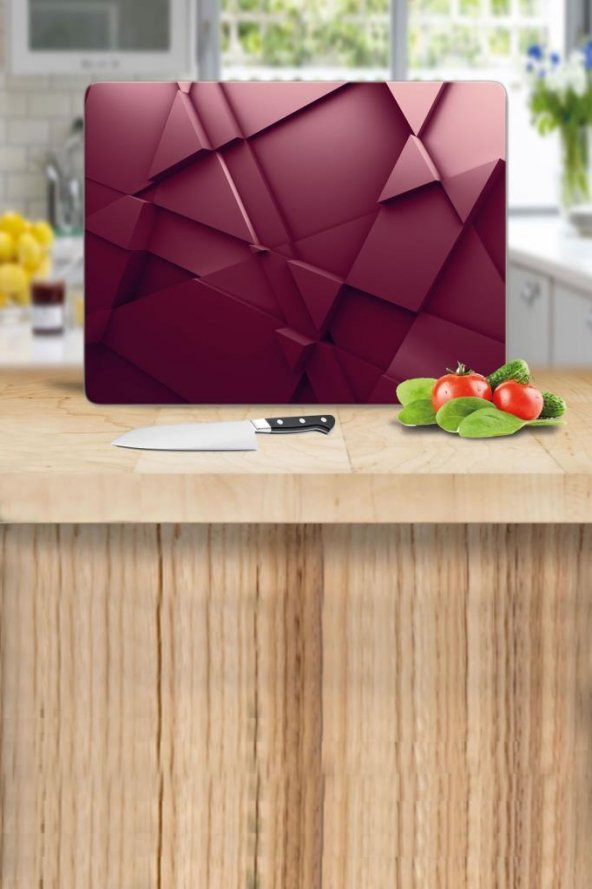 Kırmızı Üçgen Desenli Cam Kesme Tahtası - Cam Kesme Tablası  | 30 cm x 40 cm ürün görseli