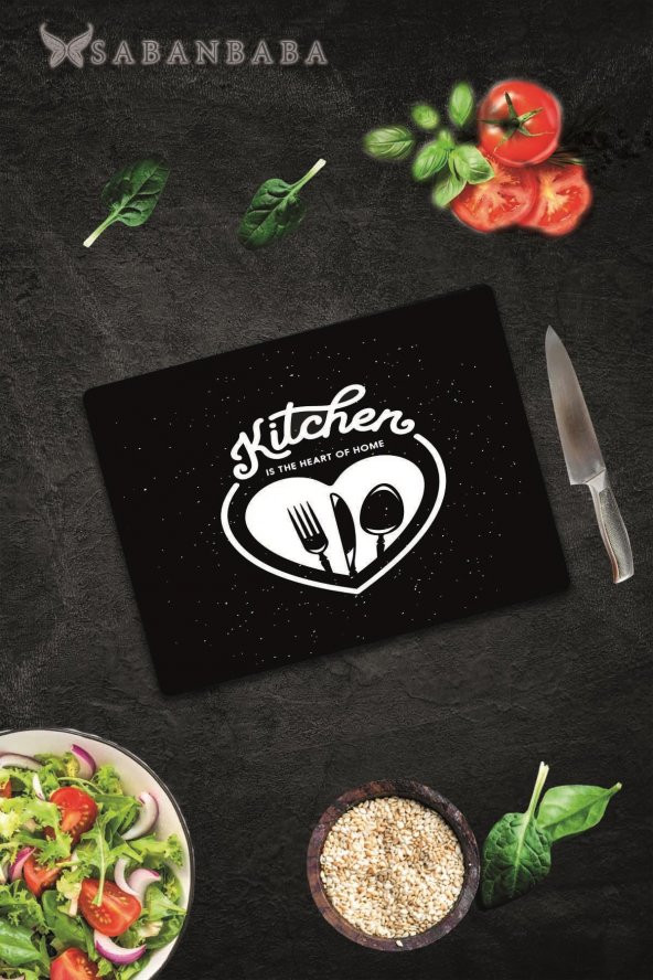 Heart Of Kitchen Cam Kesme Tahtası - Cam Kesme Tablası  | 30 cm x 40 cm - Resim 2