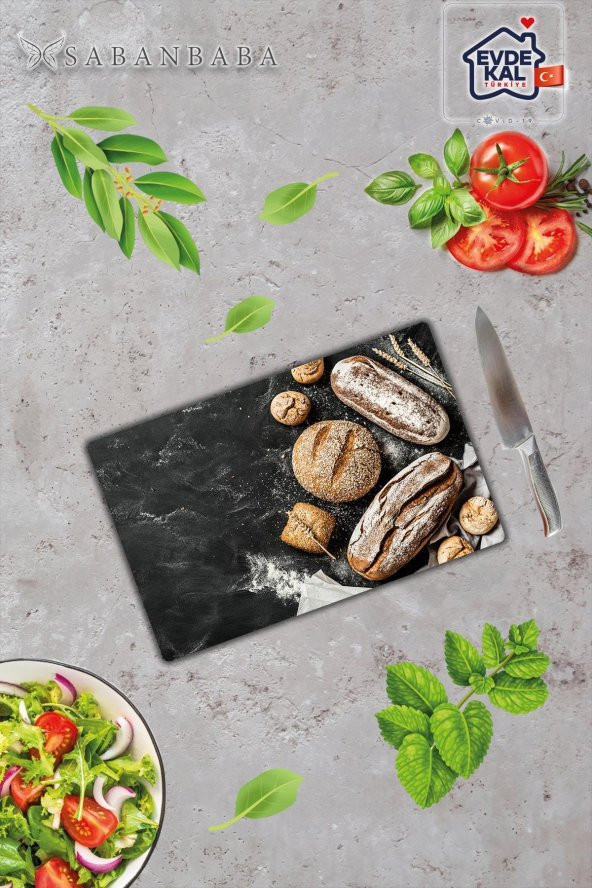 Buğdaylı Ekmek Cam Kesme Tahtası - Cam Kesme Tablası  | 20 cm x 30 cm - 2