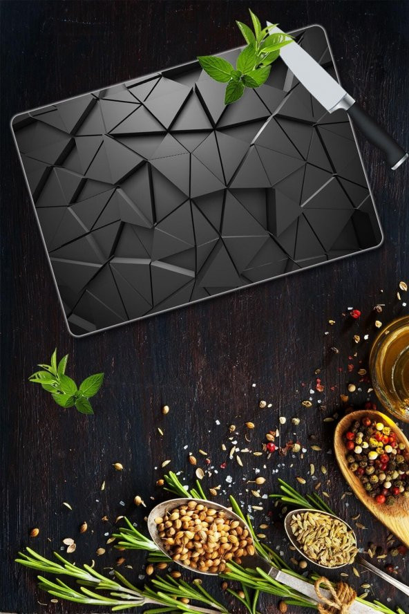 Siyah Üçgenler | Cam Kesme Tahtası - Cam Kesme Tablası | 30 Cm X 40 Cm - Resim 2