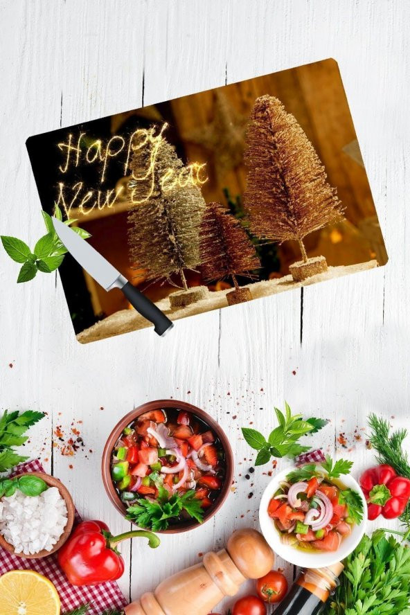 Mutlu Yıllar | Cam Kesme Tahtası - Cam Kesme Tablası | 30 cm x 40 cm ürün görseli