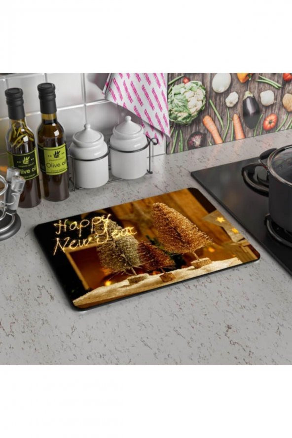 Mutlu Yıllar | Cam Kesme Tahtası - Cam Kesme Tablası | 30 cm x 40 cm - Resim 2