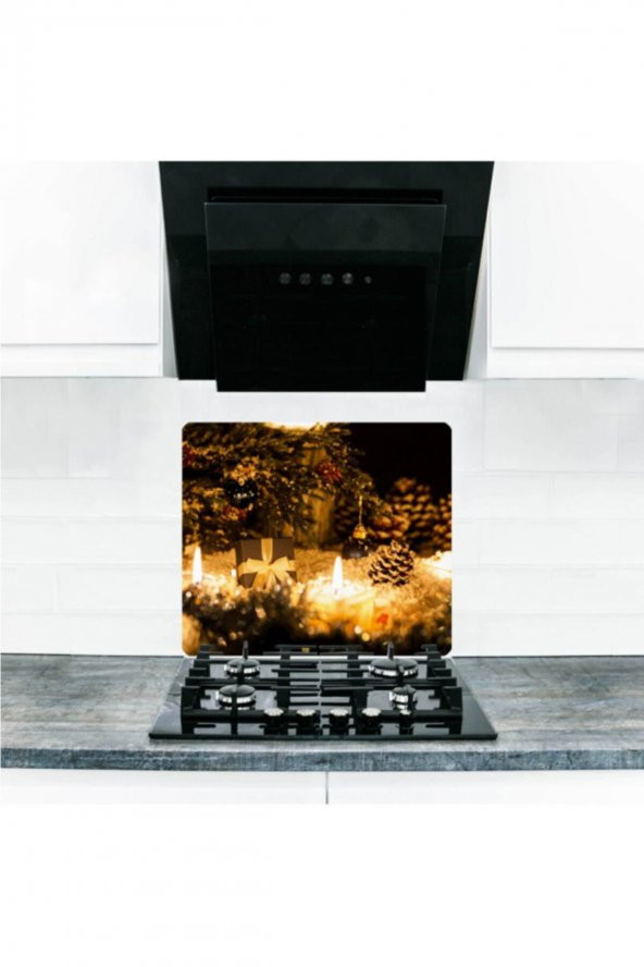 Cam Ocak Arkası Koruyucu ve Kesme Tahtası Yeni Yıl|  50cm x 56cm Tek Parça ürün görseli