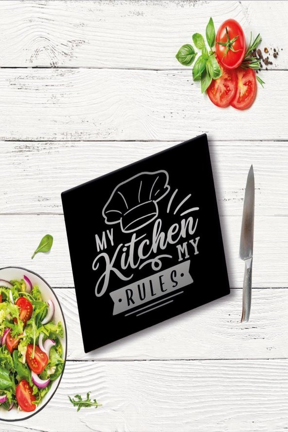 My Kitchen Siyah Şapka Cam Kesme Tahtası - Tablası | 30 Cm X 40 Cm ürün görseli