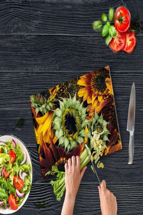 Ayçiçeği | Cam Kesme Tahtası - Cam Kesme Tablası | 30 Cm X 40 Cm - Resim 2