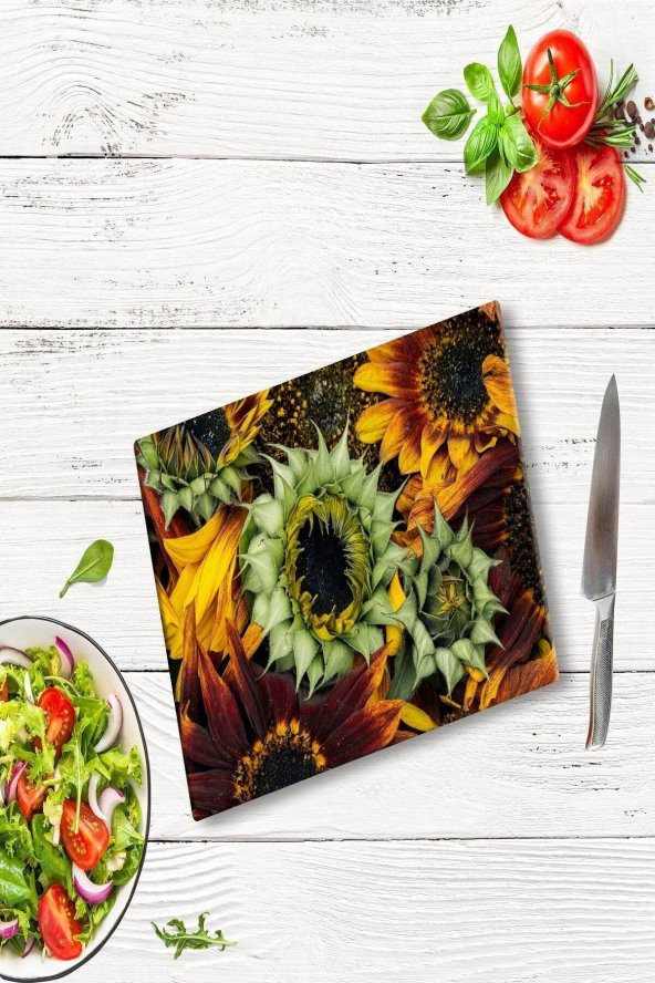 Ayçiçeği | Cam Kesme Tahtası - Cam Kesme Tablası | 30 Cm X 40 Cm - Resim 3