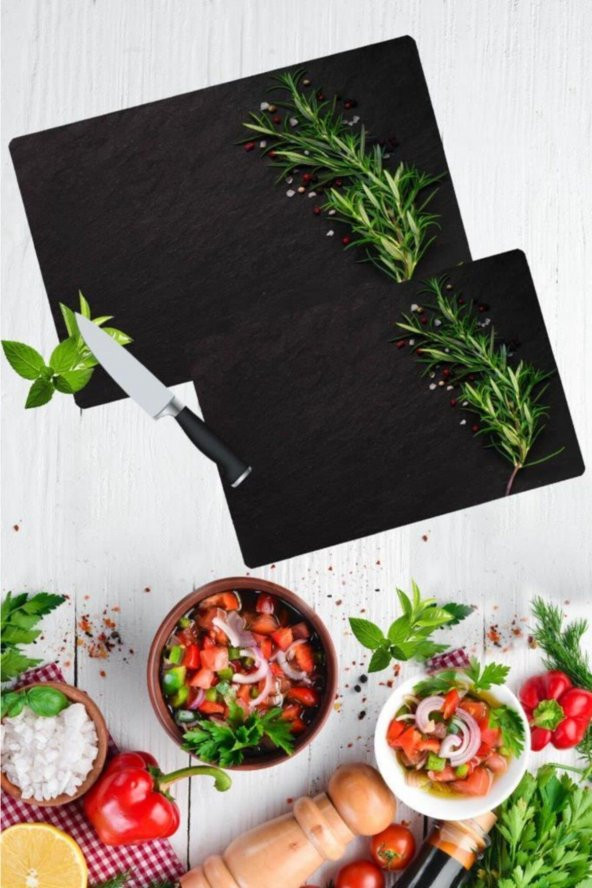 2li Takım Kekik Desen Görünümlü Takım Cam Kesme Tahtası - Cam Kesim Tablası 20x30 & 30x40 ürün görseli