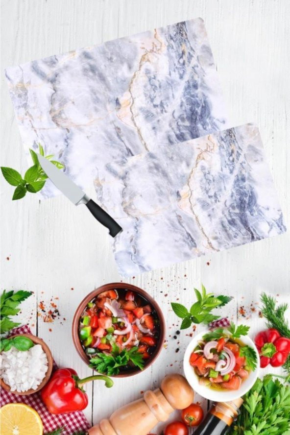 2li Takım  Mavi Mermer Desen Görünümlü Takım Cam Kesme Tahtası - Cam Kesim Tablası 20x30 & 30x40 ürün görseli