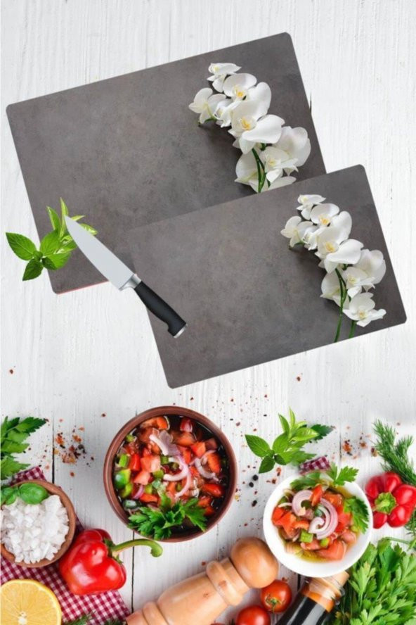 2li Takım Gri Fon Beyaz Taş Desen Görünümlü Takım Cam Kesme Tahtası - Cam Kesim Tablası 20x30 & 30x40 ürün görseli