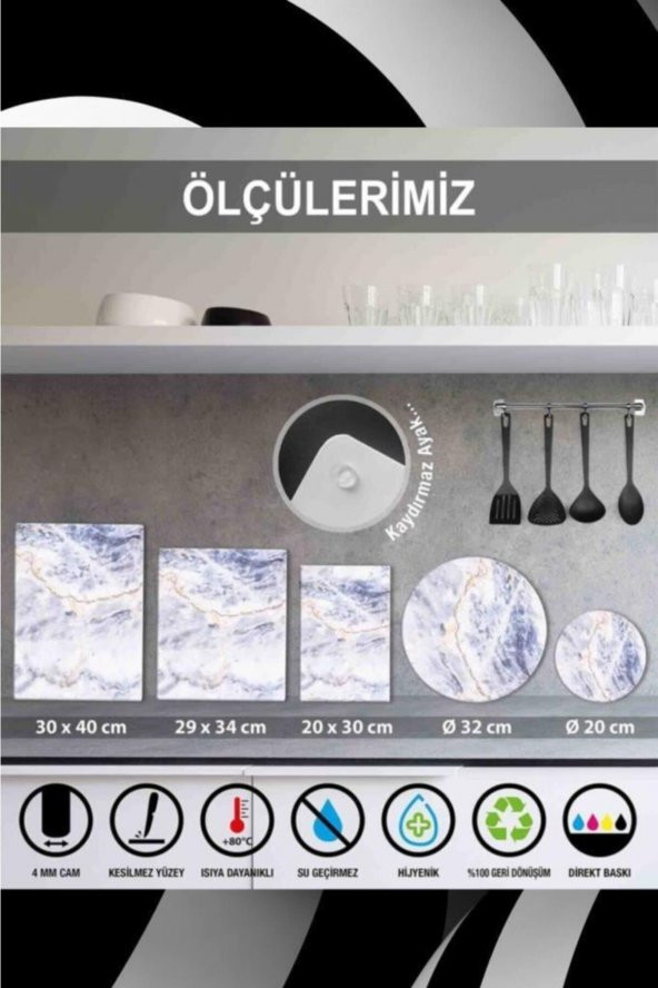 2li Takım  Işıl Desen Görünümlü Takım Cam Kesme Tahtası - Cam Kesim Tablası 20x30 & 30x40 - 2