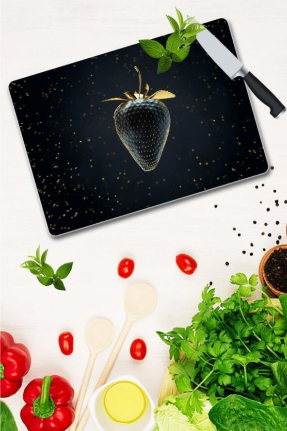 Saban Altın Çilek Cam Kesme Tahtası - Cam Kesme Tablası | 30 Cm X 40 Cm - Resim 2