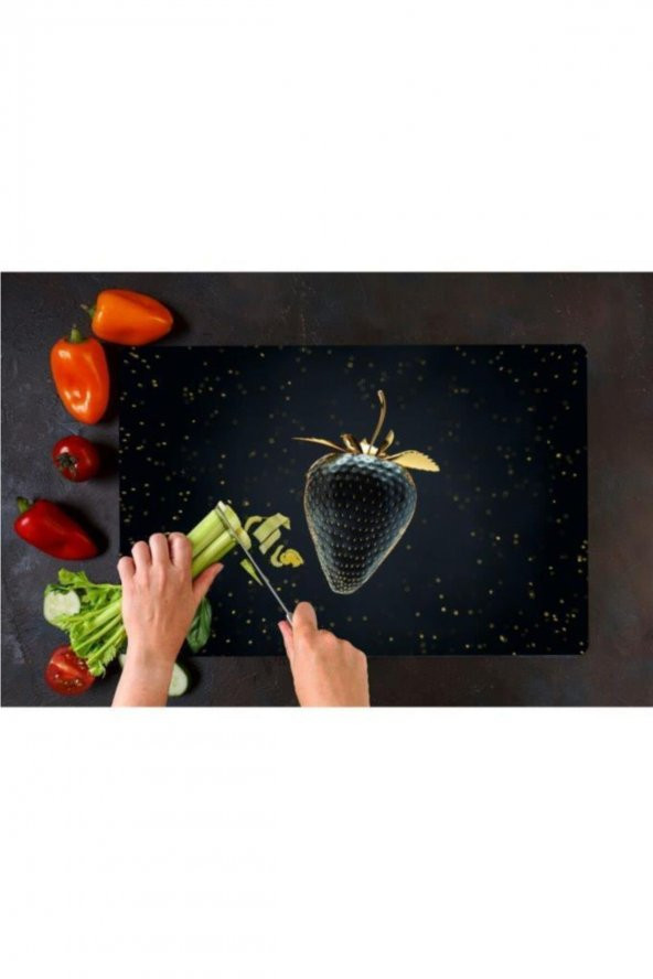 Saban Altın Çilek Cam Kesme Tahtası - Cam Kesme Tablası | 30 Cm X 40 Cm - Resim 3
