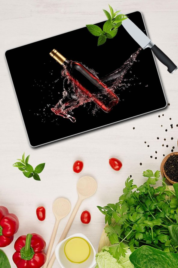Saban Kırmızı Şarap Cam Kesme Tahtası - Cam Kesme Tablası | 20 Cm X 30 Cm - Resim 2