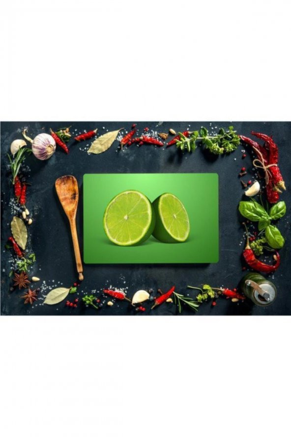 Yeşil Limon Görünümlü | Cam Kesme Tahtası  | 20 cm x 30 cm