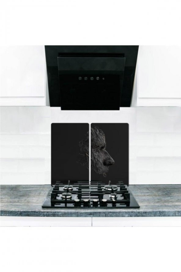 Cam Ocak Koruyucu ve Kesim Tablası Kara  (60cm x 52cm) 2 Parça, 4lü Ocaklar ürün görseli