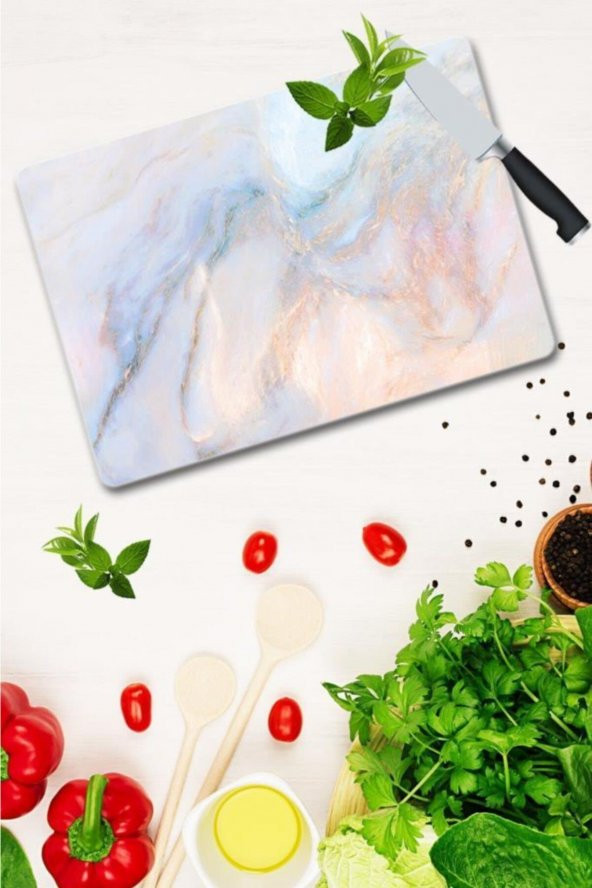 Ezgi Mermer Görünümlü | Cam Kesme Tahtası - Cam Kesme Tablası | 30cm X 40cm