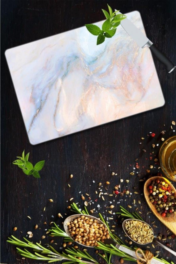Ezgi Mermer Görünümlü | Cam Kesme Tahtası - Cam Kesme Tablası | 30cm X 40cm - Resim 2