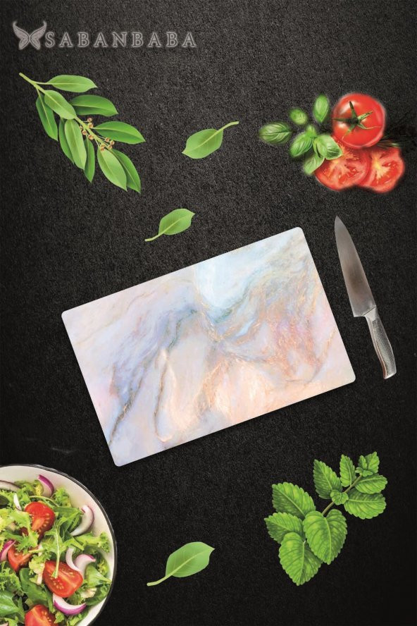 Saban Ezgi  Mermer Görünümlü | Cam Kesme Tahtası - Cam Kesme Tablası | 20 Cm X 30 Cm - 2